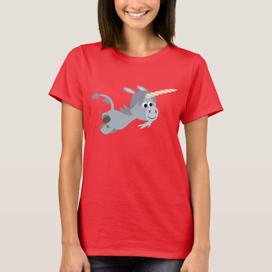 Cute Cartoon Unicorn in een overhaast T-shirt voor (Voorkant)