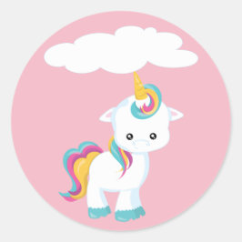 Cute Cartoon Unicorn met cloud Ronde Sticker