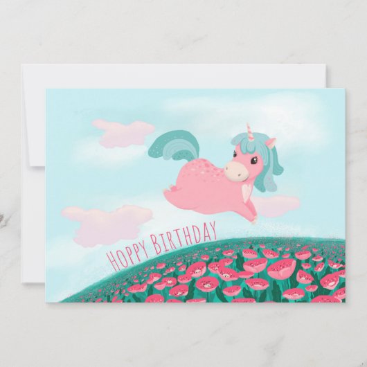 Cute Cartoon Unicorn Pink en Mint Kaart (Voorkant)