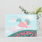 Cute Cartoon Unicorn Pink en Mint Kaart (Staand voorkant)