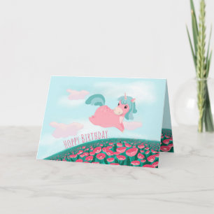 Cute Cartoon Unicorn Roze en Mint Kaart