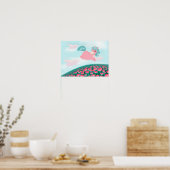 Cute Cartoon Unicorn Roze en Mint Poster (Keuken)