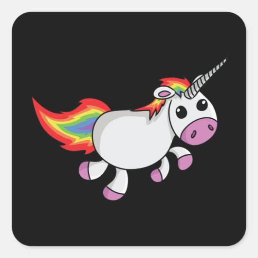 Cute Cartoon Unicorn Vierkante Sticker (Voorkant)