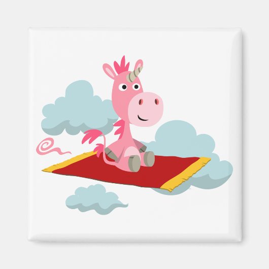 Cute Cartoon Unicorn's Magic Carpet Ride Magnet (Voorkant)