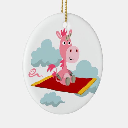Cute Cartoon Unicorn's Magic Carpet Ride Ornament (Rechts)