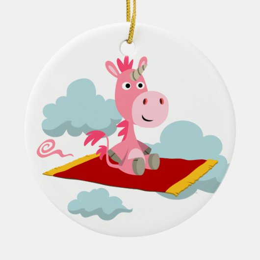 Cute Cartoon Unicorn's Magic Carpet Ride Ornament (Voorkant)