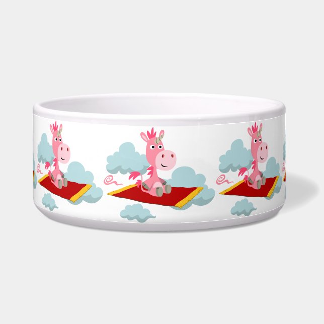 Cute Cartoon Unicorn's Magic Carpet Ride Pet Bowl Voerbakje (Voorkant)