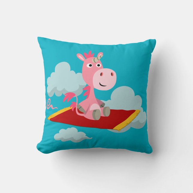 Cute Cartoon Unicorn's Magic Carpet Ride Pillow Kussen (Voorkant)