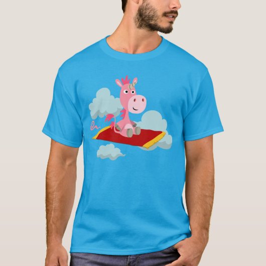 Cute Cartoon Unicorn's Magic Carpet Ride T-Shirt (Voorkant)