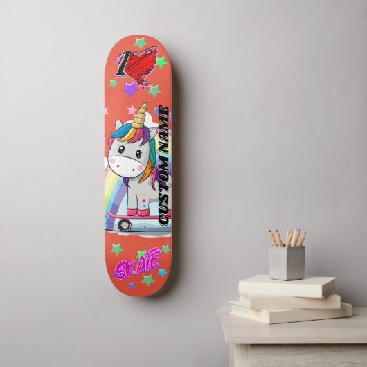Cute cartoon unieke unicorn skateboard (Muurkunst)