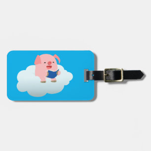 Cute Cartoon Varken Lezer op Cloud Bagage Label