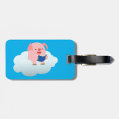 Cute Cartoon Varken Lezer op Cloud Bagage Label (Achterkant horizontaal)