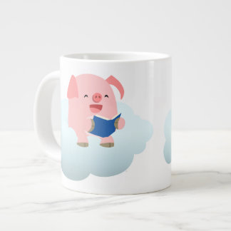 Cute Cartoon Varken Lezer op Cloud Jumbo Mok