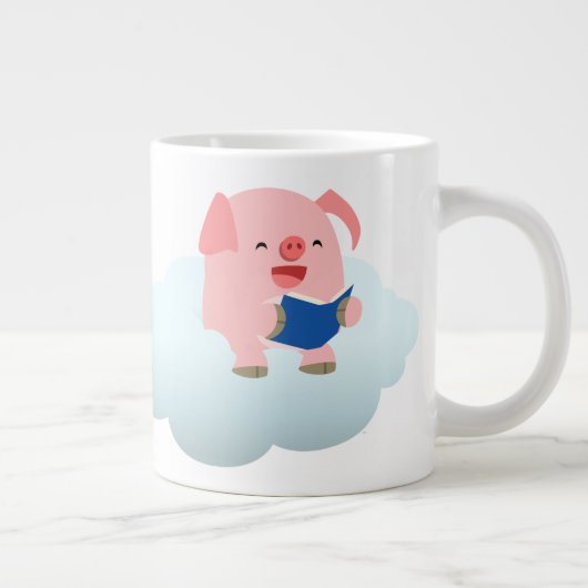 Cute Cartoon Varken Lezer op Cloud Jumbo Mok (Rechts)