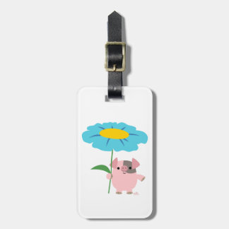 Cute Cartoon Varken Met Cadeau (Blauw) Bagage Labe Bagagelabel