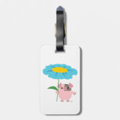 Cute Cartoon Varken Met Cadeau (Blauw) Bagage Labe Bagagelabel (Achterkant verticaal)
