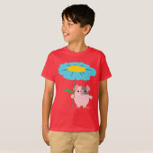 Cute Cartoon Varken Met Cadeau (Blauw) Kinderen T- T-shirt (Voorkant volledig)