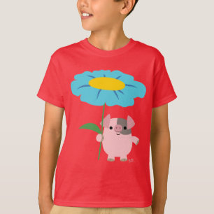 Cute Cartoon Varken Met Cadeau (Blauw) Kinderen T- T-shirt