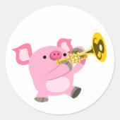 Cute Cartoon Varken Speelt Trompet Sticker (Voorkant)