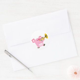 Cute Cartoon Varken Speelt Trompet Sticker