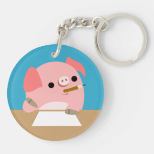 Cute Cartoon Varken "Writer's Block" Acryl Sleutel Sleutelhanger