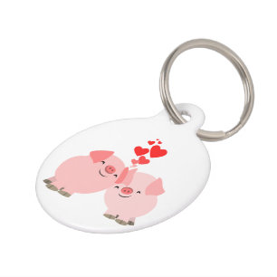Cute Cartoon Varkens in Love Dog Label Huisdierpenning