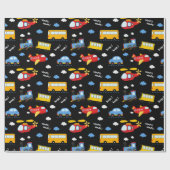 Cute Cartoon Vehicles Pattern  Cadeaupapier (Vlak)