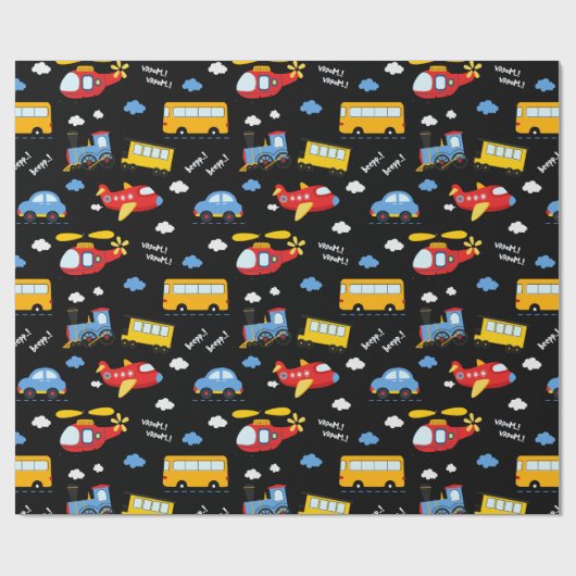 Cute Cartoon Vehicles Pattern  Cadeaupapier (Vlak)
