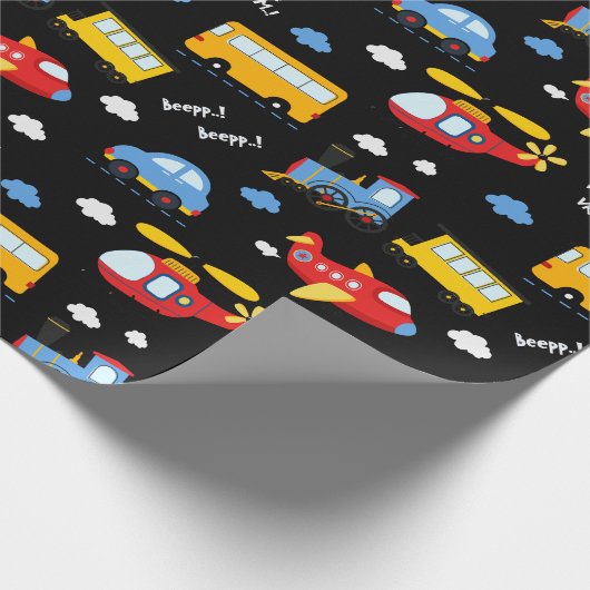 Cute Cartoon Vehicles Pattern Cadeaupapier (Hoek)