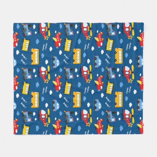 Cute Cartoon Vehicles Pattern  Fleece Deken (Voorkant (Horizontaal))
