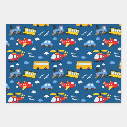 Cute Cartoon Vehicles Pattern  Inpakpapier Vel (Voorkant 3)