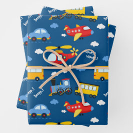 Cute Cartoon Vehicles Pattern Inpakpapier Vel