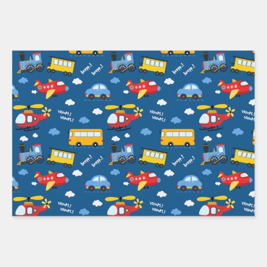 Cute Cartoon Vehicles Pattern  Inpakpapier Vel (Voorkant)