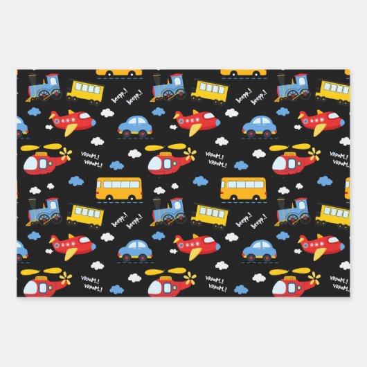 Cute Cartoon Vehicles Pattern Inpakpapier Vel (Voorkant 3)