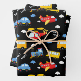 Cute Cartoon Vehicles Pattern Inpakpapier Vel