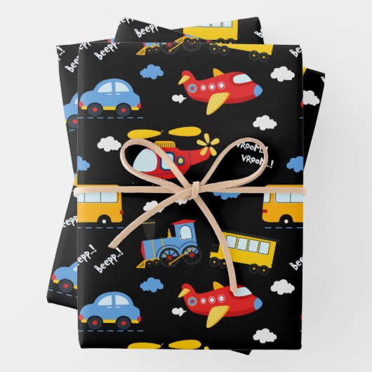 Cute Cartoon Vehicles Pattern  Inpakpapier Vel (In situ)