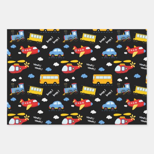 Cute Cartoon Vehicles Pattern Inpakpapier Vel (Voorkant)