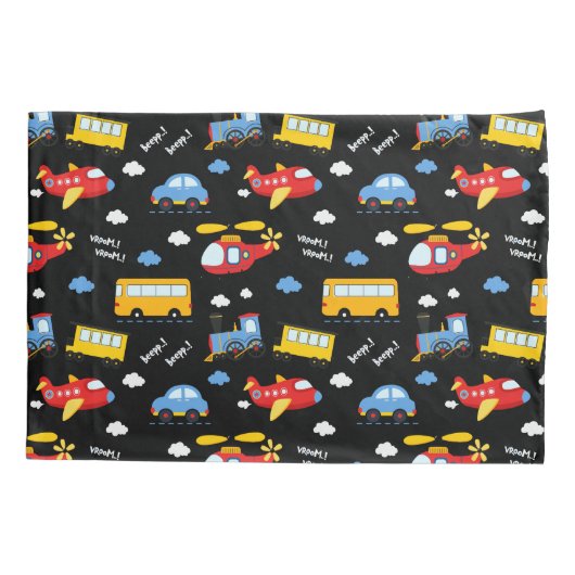 Cute Cartoon Vehicles Pattern Kussensloop (Achterkant)