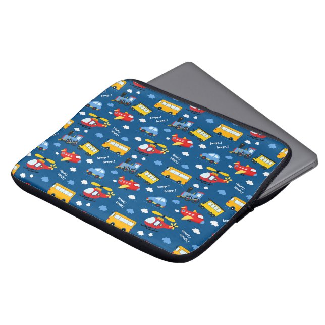 Cute Cartoon Vehicles Pattern  Laptop Sleeve (Voorkant top)