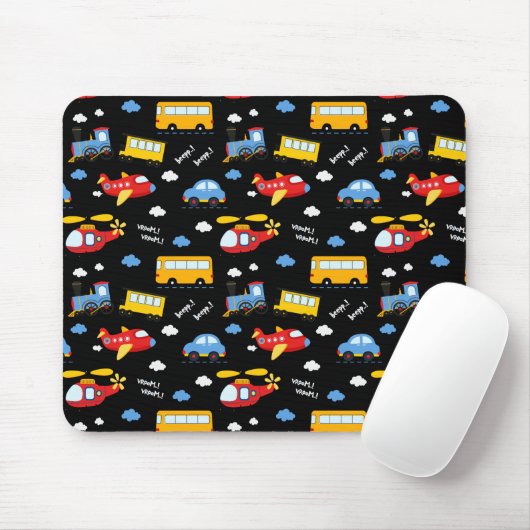 Cute Cartoon Vehicles Pattern  Muismat (Met muis)