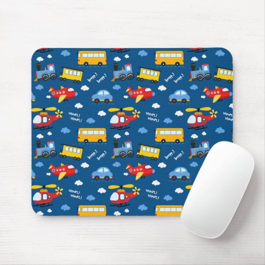 Cute Cartoon Vehicles Pattern  Muismat (Met muis)