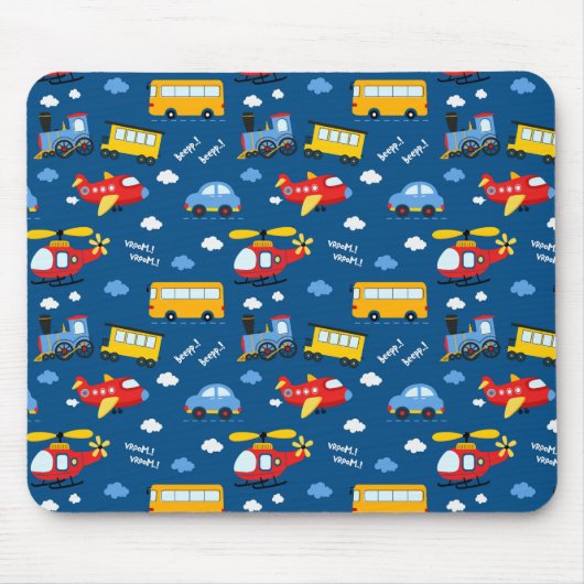 Cute Cartoon Vehicles Pattern Muismat (Voorkant)