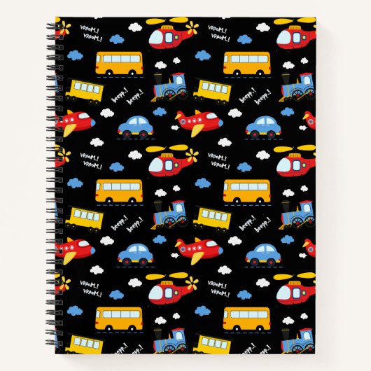 Cute Cartoon Vehicles Pattern  Notitieboek (Voorkant)