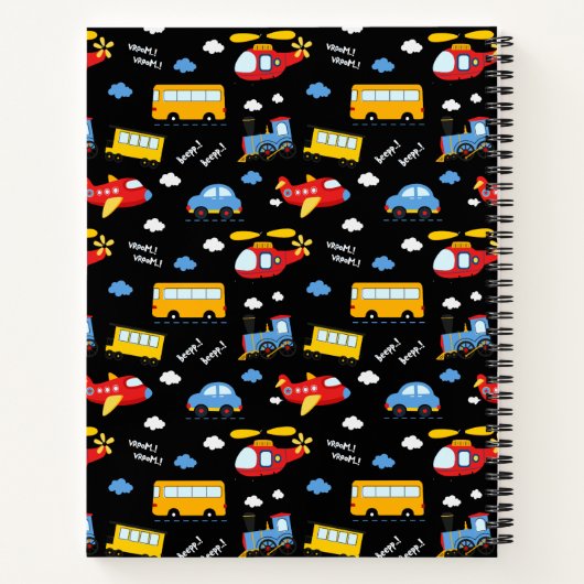 Cute Cartoon Vehicles Pattern Notitieboek (Achterkant)