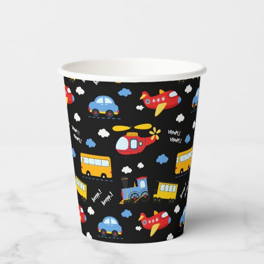 Cute Cartoon Vehicles Pattern  Papieren Bekers (Achterkant)
