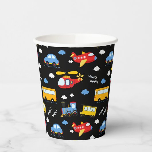 Cute Cartoon Vehicles Pattern  Papieren Bekers (Links)