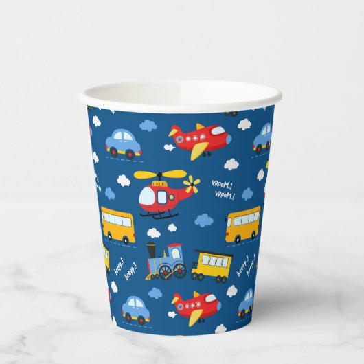 Cute Cartoon Vehicles Pattern  Papieren Bekers (Links)
