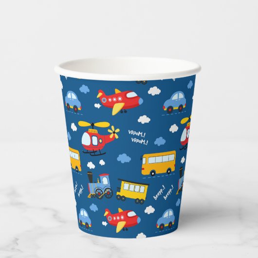 Cute Cartoon Vehicles Pattern  Papieren Bekers (Voorkant)