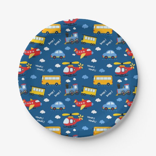 Cute Cartoon Vehicles Pattern  Papieren Bordje (Voorkant)