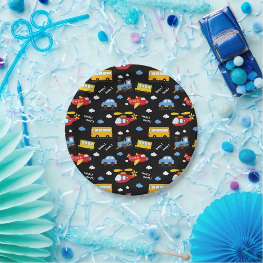 Cute Cartoon Vehicles Pattern Papieren Bordje (Feest)